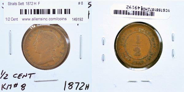 Straits Settlements, 1872 H 1/2 Cent, Cat# 8 MAIN