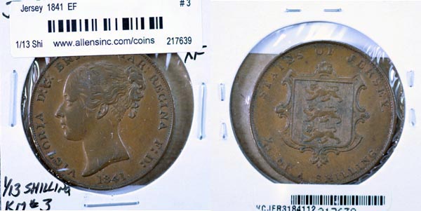 Jersey, 1841 1/13 Shilling, Cat# 3 MAIN