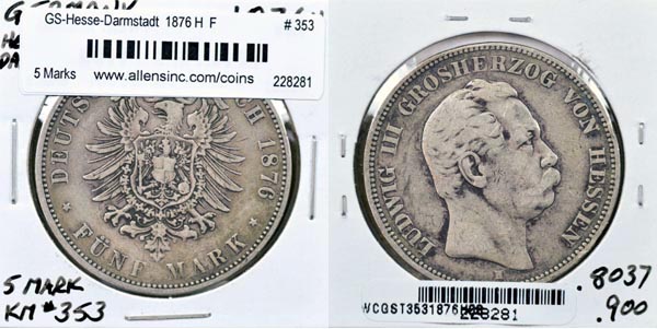 German States, Hesse-Darmstadt, 1910 A 3 Mark, Cat# 375 MAIN