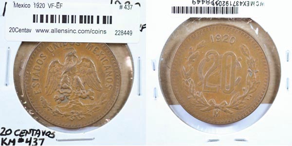 Mexico, United States, 1920 20Centavos, Cat# 437 MAIN