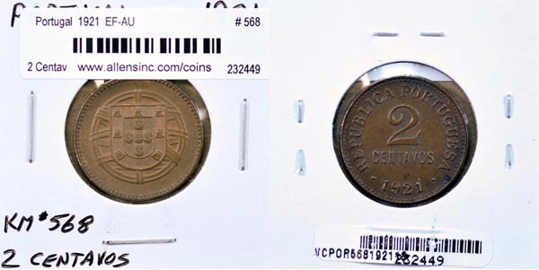 Portugal, 1921 2 Centavos, Cat# 568 MAIN