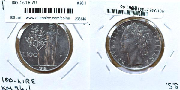 Italy, 1961 R 100 Lire, Cat# 96.1 MAIN