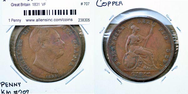 Great Britain, 1831 1 Penny, Cat# 707 MAIN