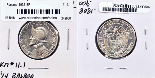 Panama, 1932 1/4 Balboa, Cat# 11.1 MAIN