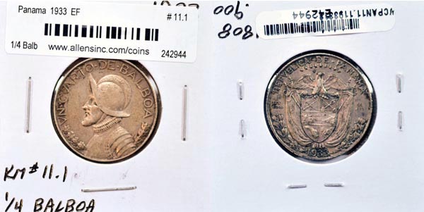 Panama, 1933 1/4 Balboa, Cat# 11.1 MAIN