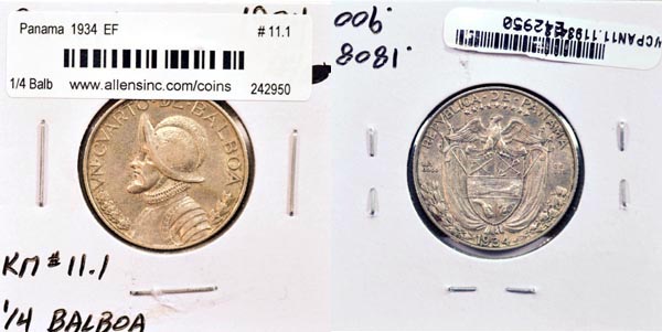 Panama, 1934 1/4 Balboa, Cat# 11.1 MAIN