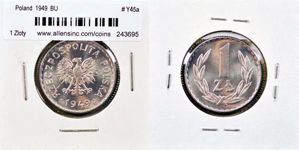 Poland, 1949 1 Zloty, Cat# Y45a MAIN