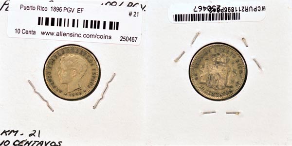 Puerto Rico, 1896 PGV 10 Centavos, Cat# 21 MAIN