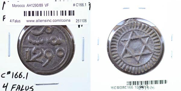 Morocco, AH1290/89 4 Falus, Cat# C166.1 MAIN