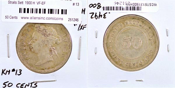 Straits Settlements, 1900 H 50 Cents, Cat# 13 MAIN
