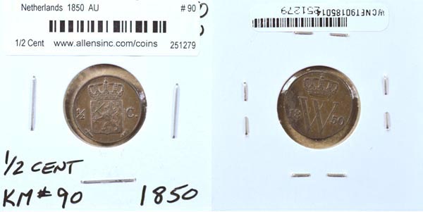 Netherlands, 1850 1/2 Cent, Cat# 90 MAIN