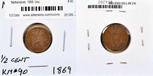 Netherlands, 1869 1/2 Cent, Cat# 90 MAIN