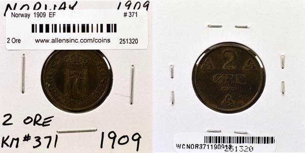 Norway, 1909 2 Ore, Cat# 371 MAIN