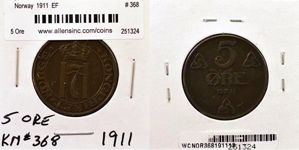 Norway, 1911 5 Ore, Cat# 368 MAIN