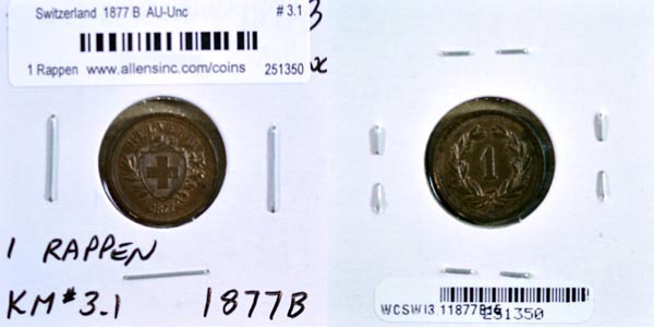 Switzerland, 1877 B 1 Rappen, Cat# 3.1 MAIN