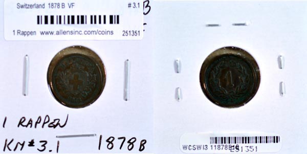 Switzerland, 1878 B 1 Rappen, Cat# 3.1 MAIN