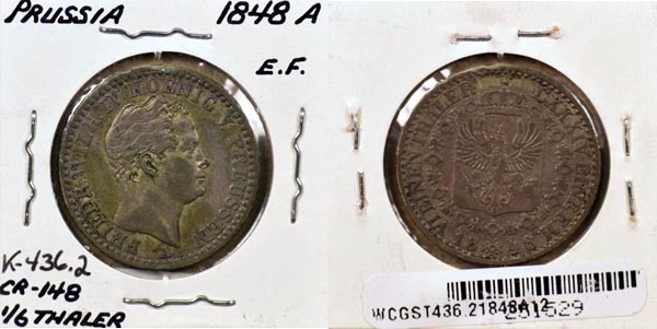 German States, Prussia, 1848 A 1/6 Thaler, Cat# 436.2 MAIN