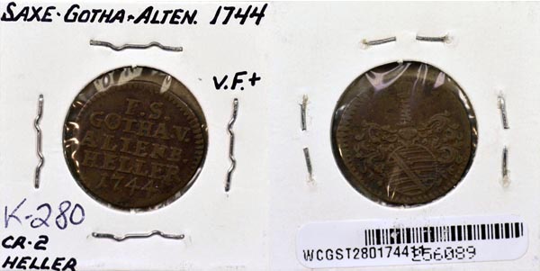 German States, Saxe-Gotha-Altenburg, 1744 1 Heller, Cat# 280 MAIN