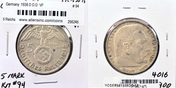 Germany, 1938 D D. 5 Reichsmark, Cat# 94 MAIN