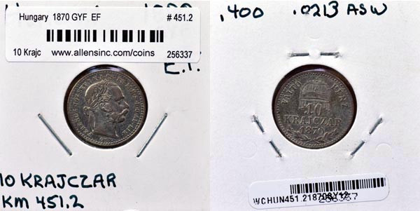 Hungary, 1870 GYF 10 Krajczar, Cat# 451.2 MAIN