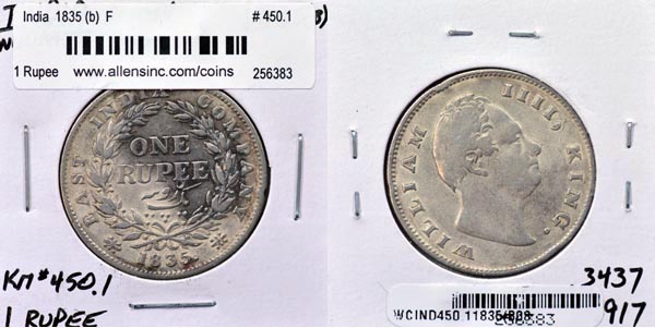 India, British, 1835 (c) 1 Rupee, Cat# 450.7 MAIN