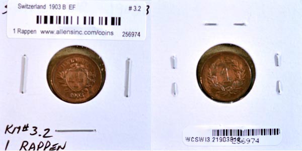 Switzerland, 1903 B 1 Rappen, Cat# 3.2 MAIN