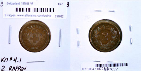 Switzerland, 1870 B 2 Rappen, Cat# 4.1 MAIN