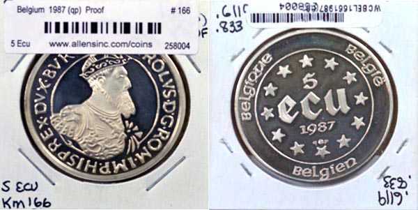 Belgium, 1987 (qp) 5 Ecu, Cat# 166 MAIN