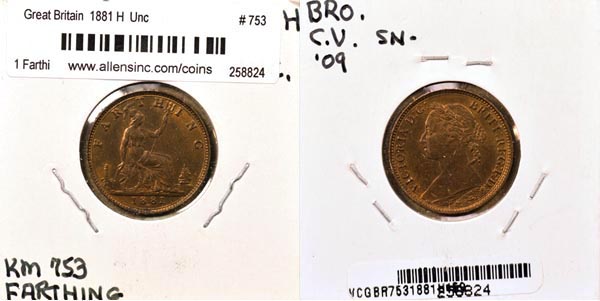 Great Britain, 1881 H 1 Farthing, Cat# 753 MAIN