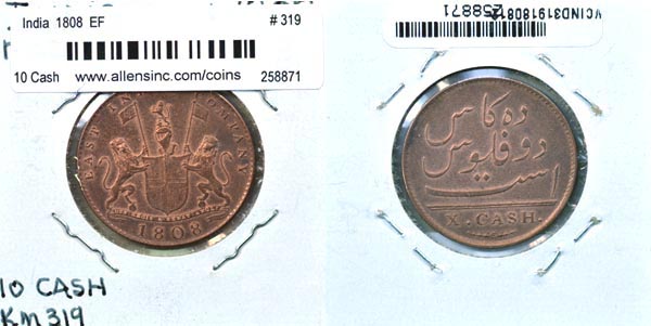 India, British, 1808 10 Cash, Cat# 319 MAIN
