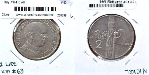 Italy, 1924 R 2 Lire, Cat# 63 MAIN