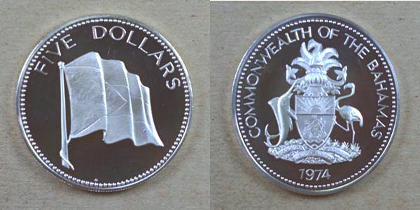 Bahamas, 1974 FM 5 Dollars, Cat# 67a MAIN