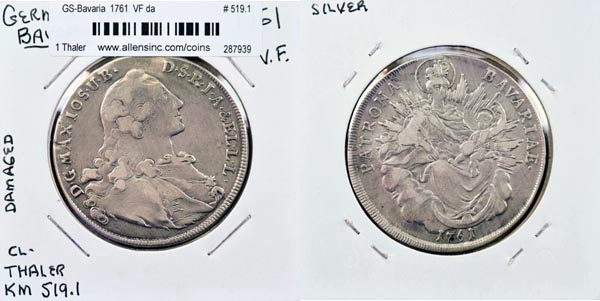 German States, Bavaria, 1761 1 Thaler, Cat# 519.1 MAIN