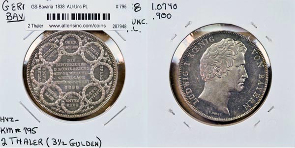 German States, Bavaria, 1838 2 Thaler, Cat# 795 MAIN