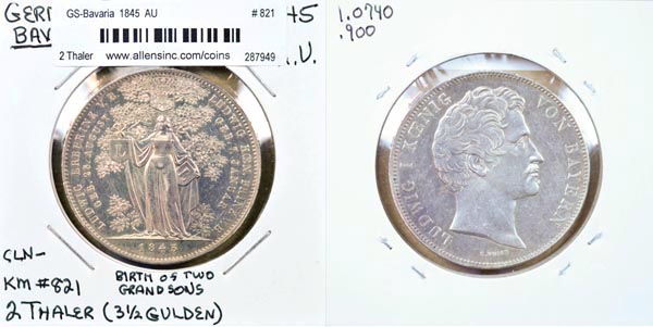 German States, Bavaria, 1845 2 Thaler, Cat# 821 MAIN