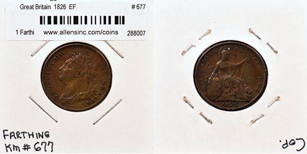 Great Britain, 1826 1 Farthing, Cat# 677 MAIN