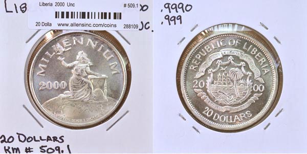 Liberia, 2000 20 Dollars, Cat# 509.1 MAIN