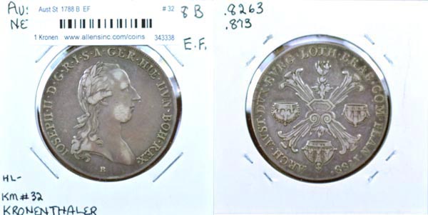 Austrian Netherlands, 1788 B 1 Kronenthaler, Cat# 32 MAIN