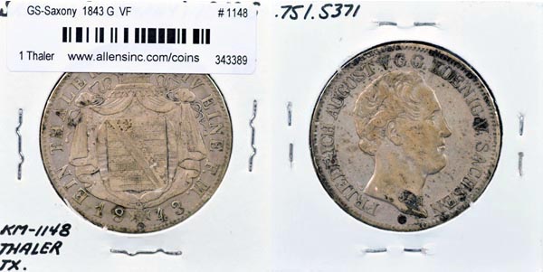 German States, Saxony, 1843 G 1 Thaler, Cat# 1148 MAIN