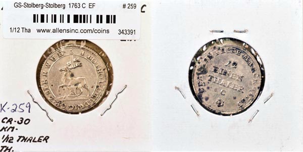 German States, Stolberg-Stolberg, 1763 C 1/12 Thaler, Cat# 259 MAIN