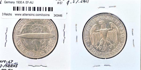 Germany, 1930 A 3 Reichsmark, Cat# 67 MAIN