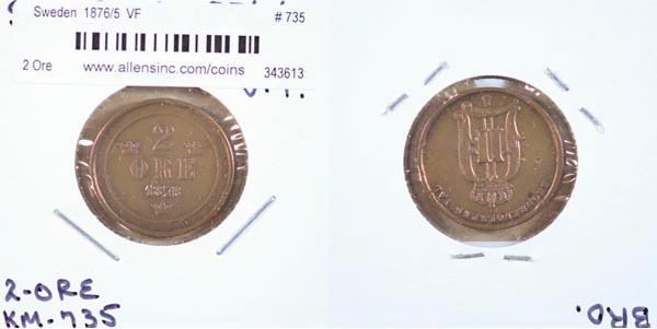 Sweden, 1876/5 2 Ore, Cat# 735 MAIN