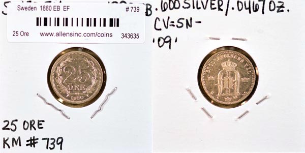 Sweden, 1880 EB 25 Ore, Cat# 739 MAIN