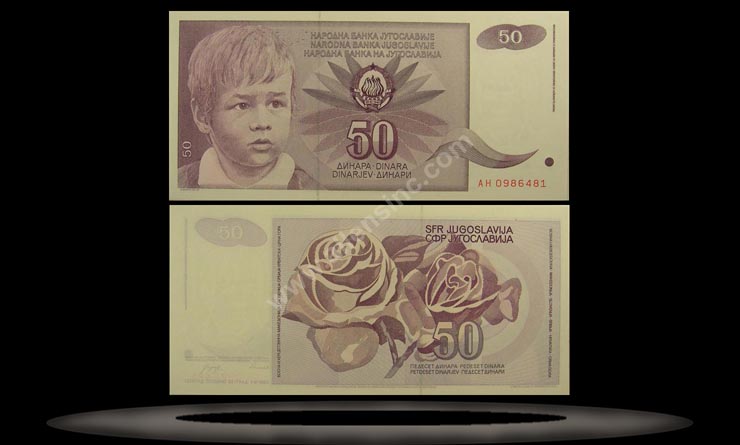 Yugoslavia Banknote, 50 Dinara, 1.6.1990, P#104 MAIN