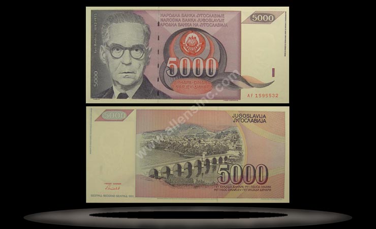 Yugoslavia Banknote, 5000 Dinara, 1991, P#111 MAIN