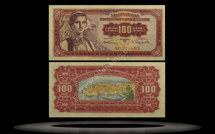 Yugoslavia Banknote, 100 Dinara, 1.5.1955, P#69 MAIN