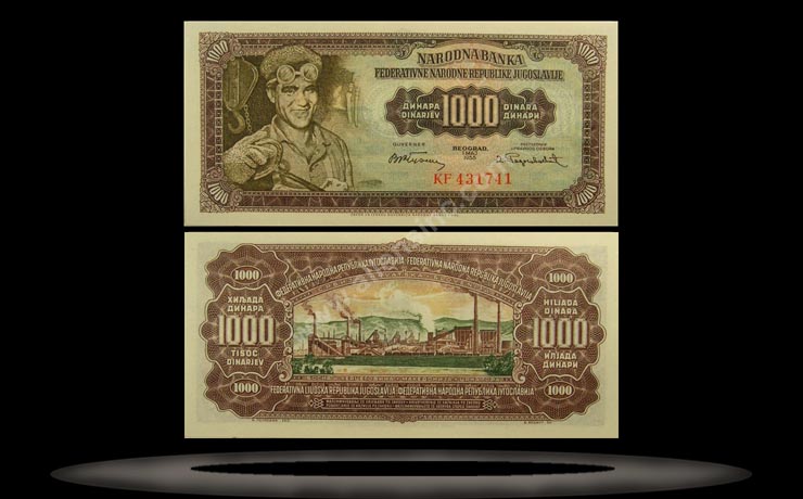 Yugoslavia Banknote, 1000 Dinara, 1.5.1955, P#71b MAIN