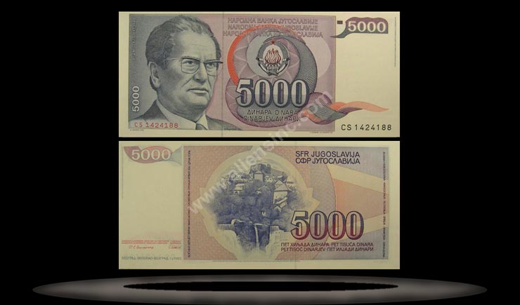 Yugoslavia Banknote, 5000 Dinara, 1.5.1985, P#93a MAIN
