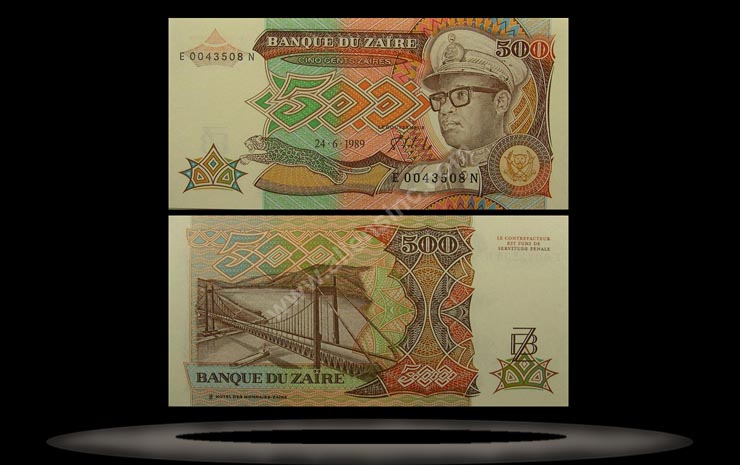 Zaire Banknote, 500 Zaires, 24.6.1989, P#34a MAIN