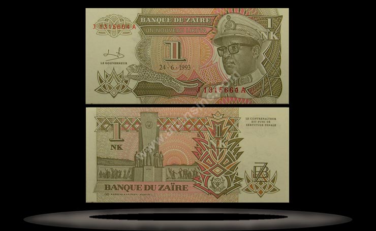 Zaire Banknote, 1 Nouveau Likuta, 24.6.1993, P#47 MAIN